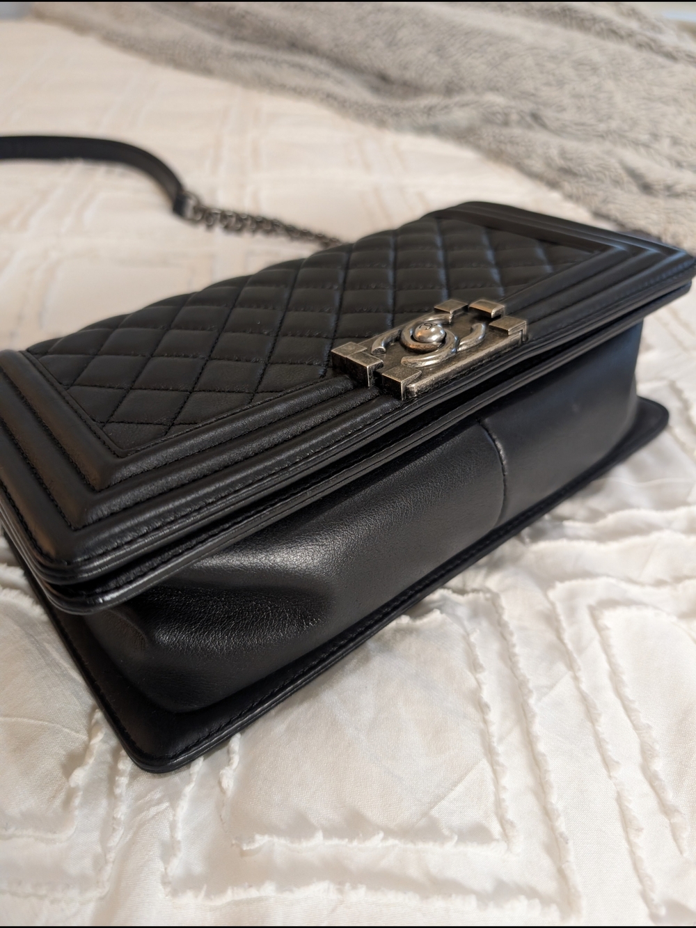 Chanel Black Quilted Leather Boy Bag with Chain Strap - Picture 14 of 17
